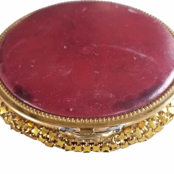 Vintage Antique Art Deco 1920s Leather Gold Tone Metal Mesh Mirrored Compact - Picture 9 of 13